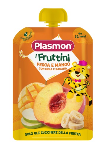 PLASMON I FRUTTINI PESCA E MANGO CON MELA E BANANA 130 G - farmascienza.it