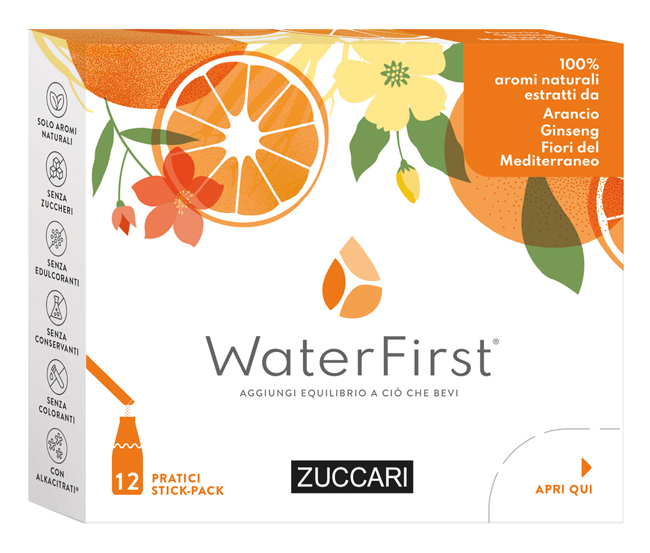 WATER FIRST ARANCIA-GINSENG-FIORI MEDITERRANEO 12 STICK PACK - farmascienza.it