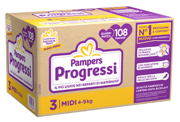 PAMPERS QUADRI PROGRESSI MIDI 108 PEZZI - farmascienza.it
