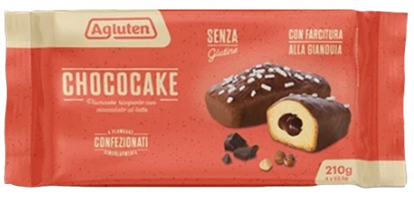 AGLUTEN CHOCOCAKE 4 PLUMCAKE RICOPERTI CON CIOCCOLATO AL LATTE CON FARCITURA ALLA GIANDUIA DA 52,5G - farmascienza.it