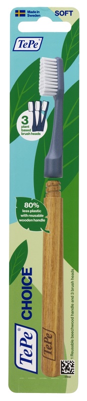 TEPE CHOICE SPAZZOLINO SOSTENIBILE CON MANICO IN LEGNO 3 + 3 TESTINE CAMBIABILI - farmascienza.it