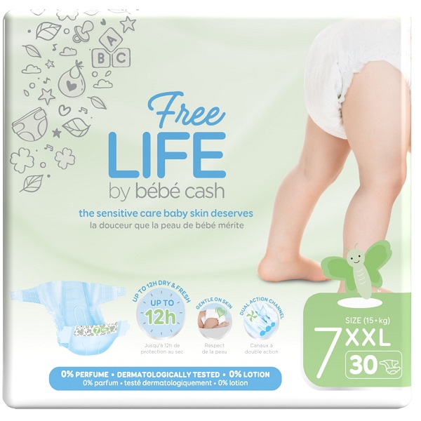 FREELIFE BY BEBECASH PANNOLINI XXL TAGLIA 7 15 KG+ 30 PEZZI - farmascienza.it