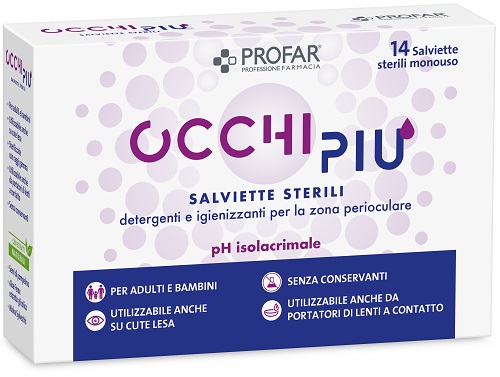 SALVIETTE STERILI DETERGENTI E IGIENIZZANTI PROFAR OCCHIPIU' PER LA ZONA PERIOCULARE 14 PEZZI - farmascienza.it