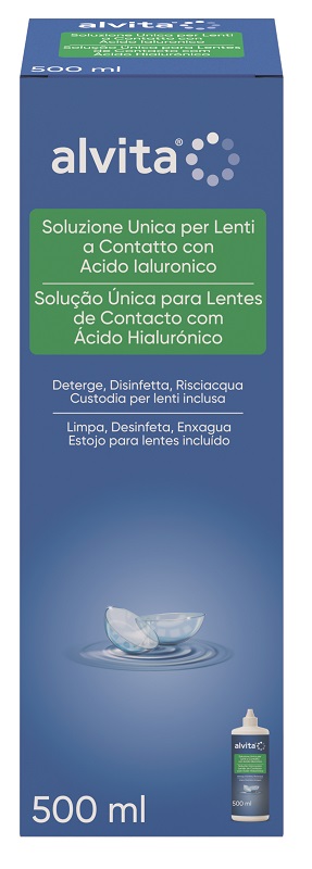 SOLUZIONE UNICA LENTI A CONTATTO CON ACIDO IALURONICO ALVITA 500 ML - farmascienza.it