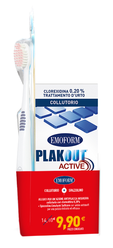 EMOFORM PLAK OUT ACTIVE PROMO 1 COLLUTORIO 0,20% CLOREXIDINA 200 ML + 1 SPAZZOLINO - farmascienza.it