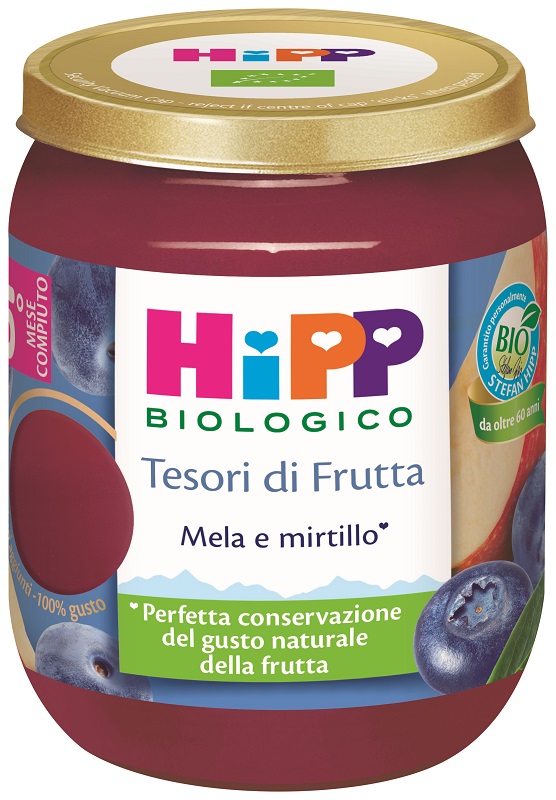 HIPP TESORI FRUTTA MELA MIRTILLO 160 G - farmascienza.it