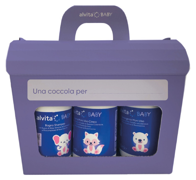 ALVITA COFANETTO BABY 5 PEZZI 1 BAGNO SHAMPOO 300 ML + 1 CREMA VISO CORPO 300 ML + 1 DETERGENTE MANI VISO 300 ML + 1 PASTA OSSIDO ZINCO 100 ML + SALVIETTE PURE WATER 60 PEZZI - farmascienza.it