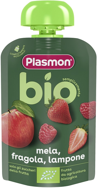 PLASMON MELA FRAGOLA LAMPONE BIO POUCHES 100 G - farmascienza.it
