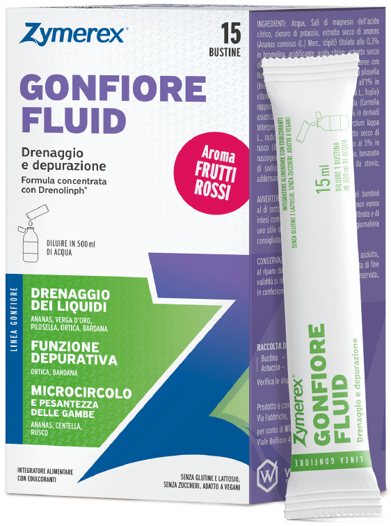 ZYMEREX GONFIORE FLUID FRUTTI ROSSI 15 BUSTINE DA 15 ML CON EDULCORANTI SENZA ZUCCHERI SENZA GLUTINE SENZA LATTOSIO - farmascienza.it