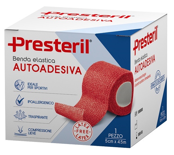 BENDA ELASTICA AUTOADESIVA LATEX FREE PRESTERIL CM 5X4,5 M TESI ROSSO - farmascienza.it