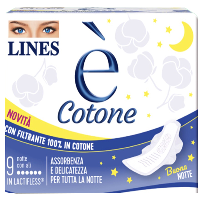 LINES E' COTONE ALI ASSORBENTE ESTERNO NOTTE 9 PEZZI - farmascienza.it