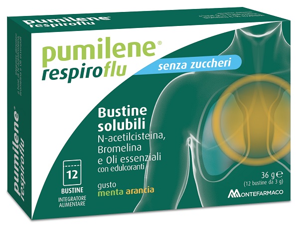 PUMILENE RESPIROFLU SENZA ZUCCHERO 12 BUSTINE GUSTO MENTA ARANCIA 36 G - farmascienza.it