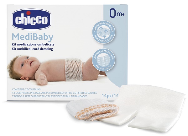 CHICCO KIT MEDICAZIONE OMBELICALE BENDA A RETE ELASTICA CALIBRO 6 + COMPRESSE IN TNT STERILI 10X10 CM 4 PEZZI - farmascienza.it