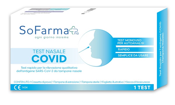 TEST ANTIGENICO RAPIDO COVID-19 NASALE AUTODIAGNOSTICO DETERMINAZIONE QUALITATIVA ANTIGENI SARS-COV-2 IN TAMPONI NASALI MEDIANTE IMMUNOCROMATOGRAFIA SOFARMAPIU' - farmascienza.it