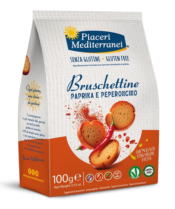 PIACERI MEDITERRANEI BRUSCHETTINE PAPRIKA E PEPERONCINO 100 G - farmascienza.it