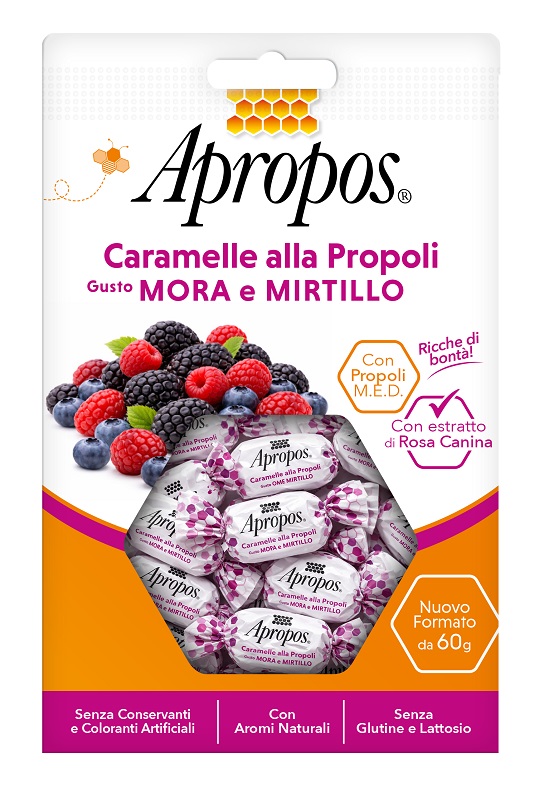 APROPOS CARAMELLE PROPOLI MORA E MIRTILLO 60 G - farmascienza.it