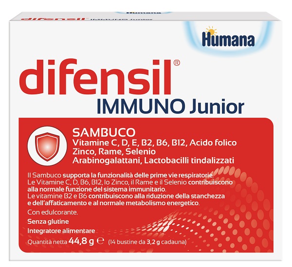 DIFENSIL IMMUNO JUNIOR 14 BUSTINE DA 3,2 G CON EDULCORANTE SENZA GLUTINE - farmascienza.it